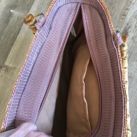 Vintage Look Straw Floral Beaded Sequin Bamboo Handle Purse Bag - Picture 7 of 12